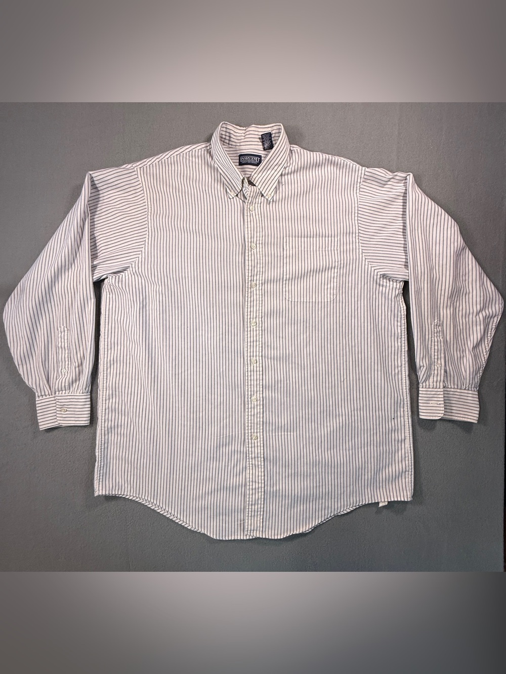 Lands' End Men's White Button-Down Shirt with Blue Pinstripes